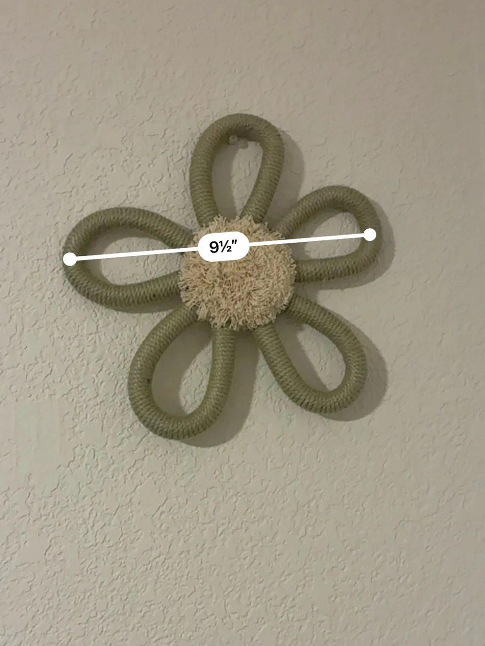 Boho Rope Flower Wall Decor Sage Green 9.5” Woven Daisy Wall Art
